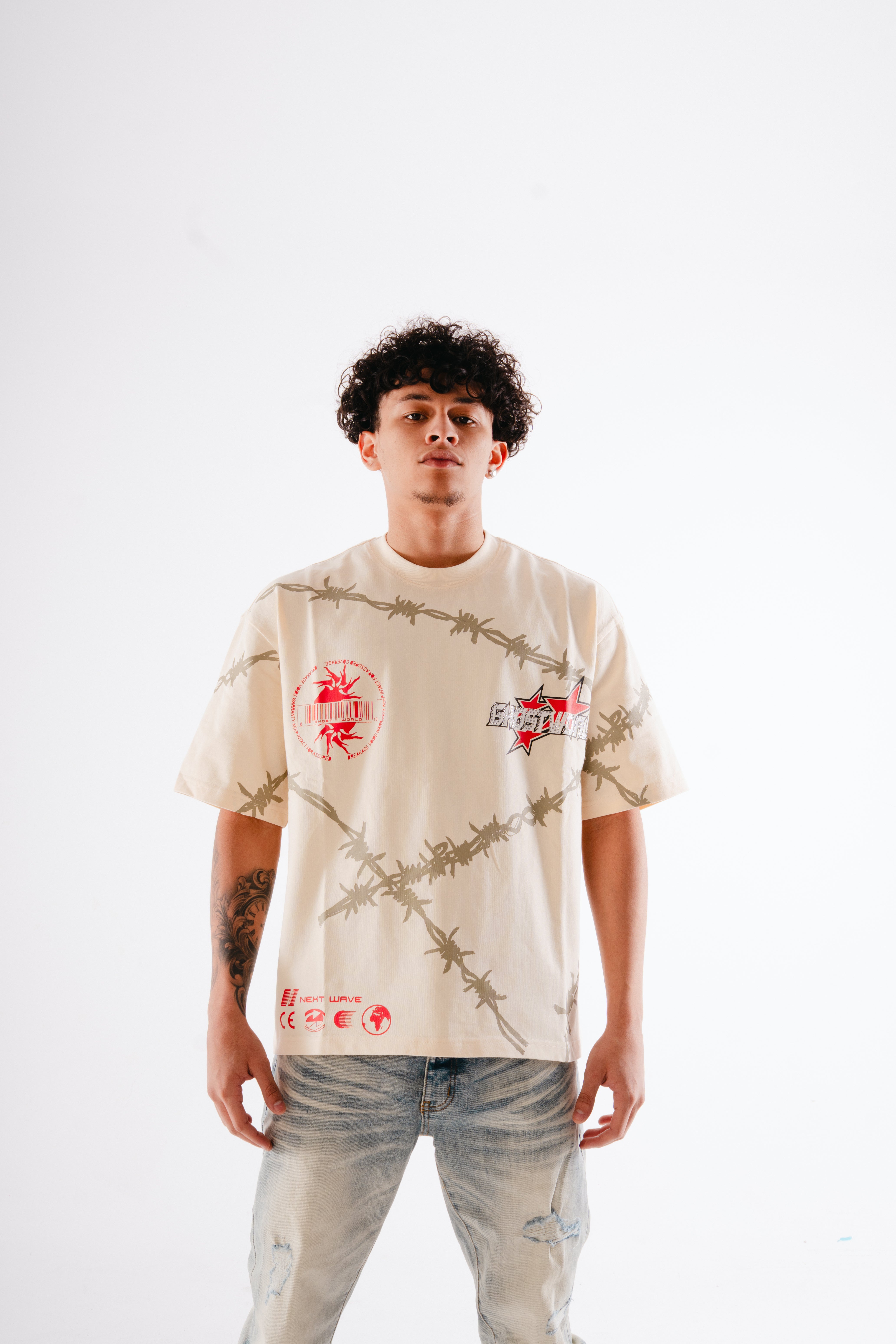 Barbed Wire Wrap Tee – Bone – GHST WRLD