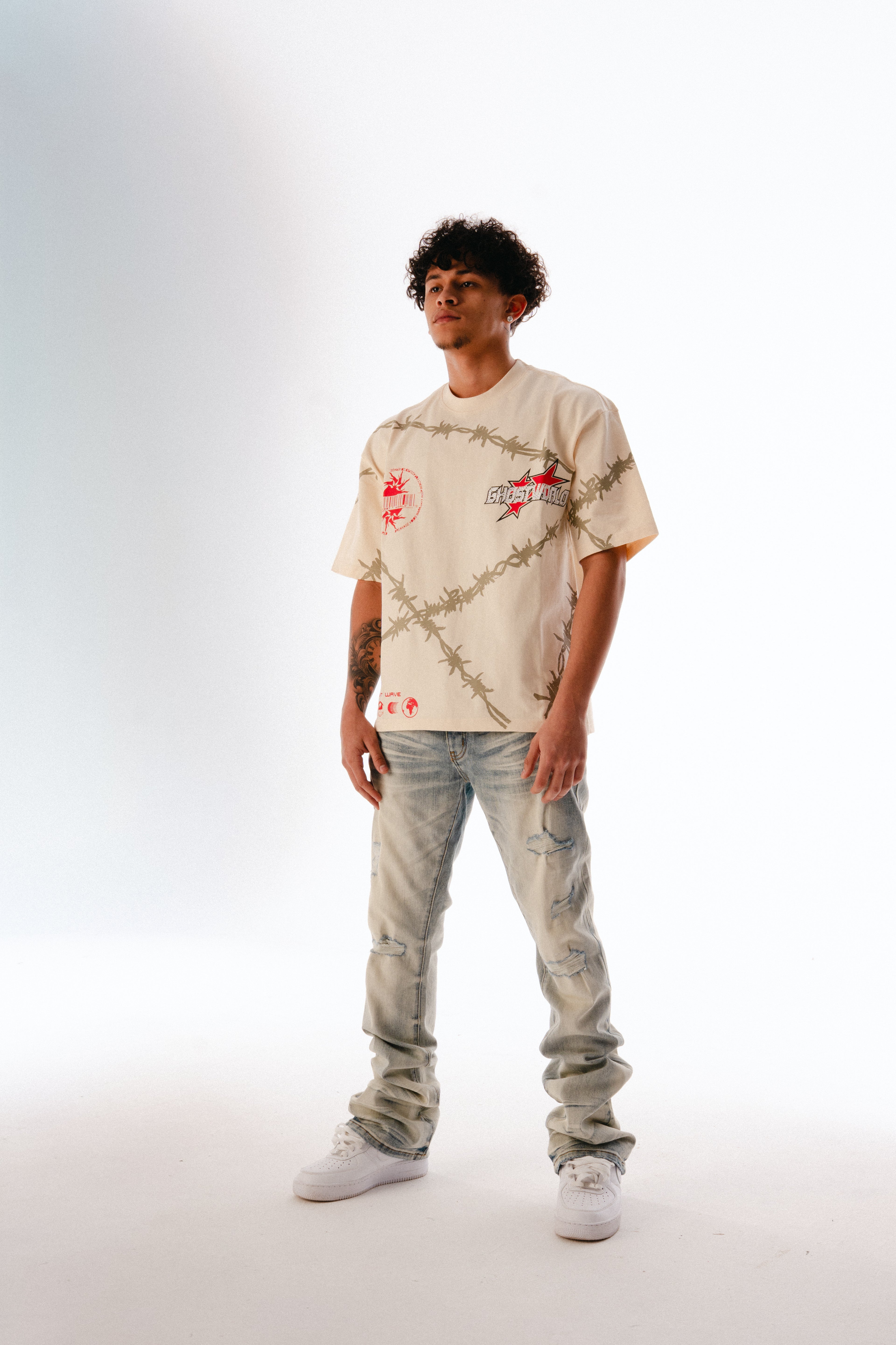 Barbed Wire Wrap Tee – Bone