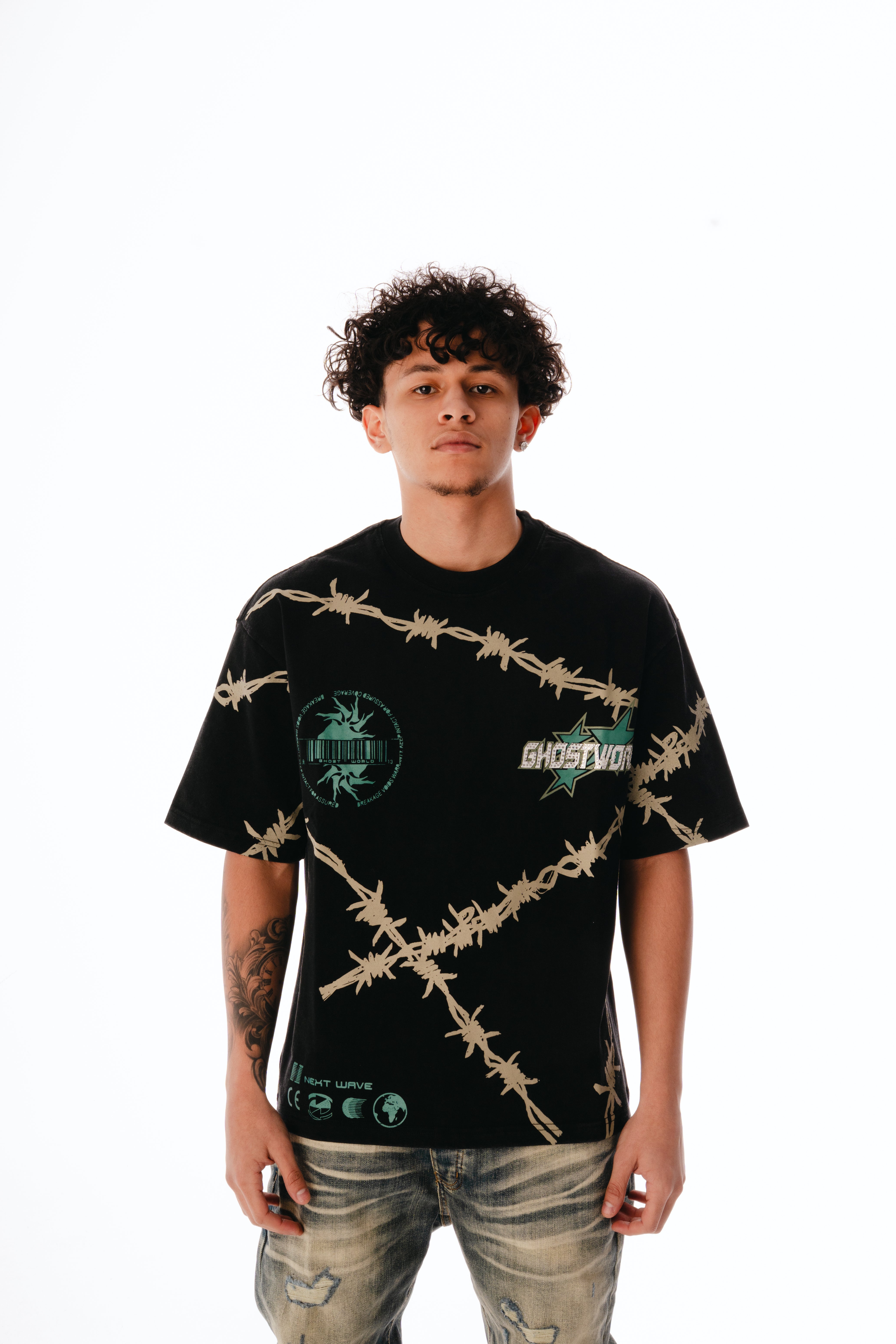 Barbed Wire Wrap Tee – Black – GHST WRLD